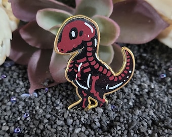 Rexi - Tyrannosaurus Rex Enamel Pin Skeleton candy themed lapel pin blue skull gold metal screen print kawaii small