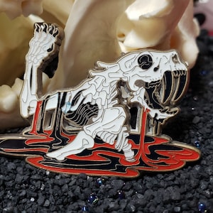 Antique Glow Smilodon Enamel Pin Set - Antique Glow Glitter Tar Pit Saber Toothed Cat Acid Rainbow Candy