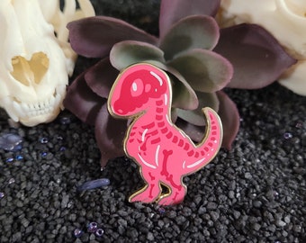 Rexi - Tyrannosaurus Rex Enamel Pin Skeleton candy themed lapel pin blue skull gold metal screen print kawaii small