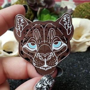 Snow Leopard Pin Set - Silver Metal Screen Print Bones Skull Big Cat Jaguar