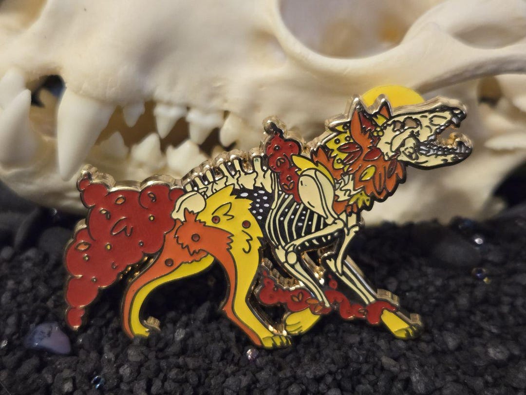 Natural Undead Wolf Enamel Pin - Skeleton Skull Beast Extinct Lapel