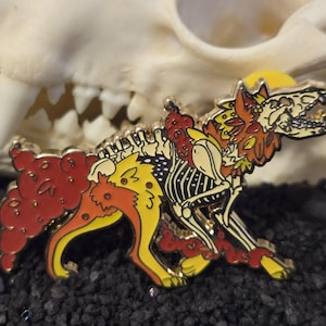 Natural Undead Wolf Enamel Pin - skeleton skull beast extinct lapel  grey wolf moon undead zombie dog rainbow metal gift for wolf