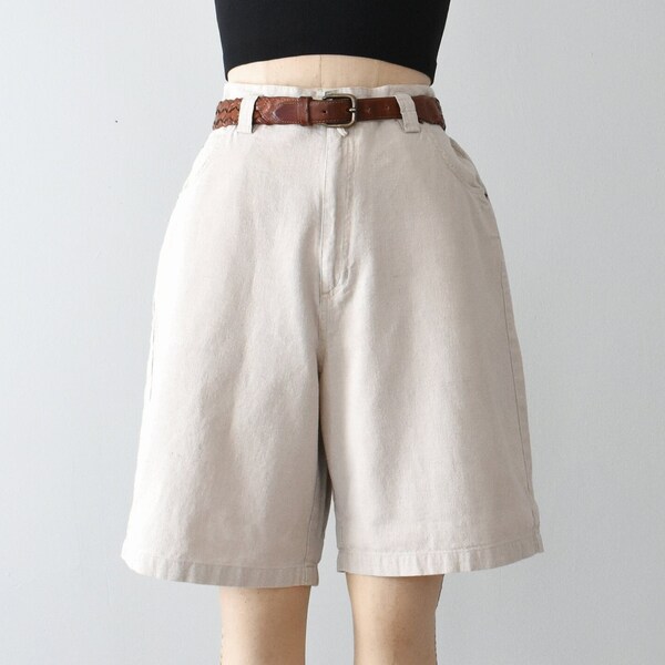 vintage linen blend shorts, 90s high waist shorts