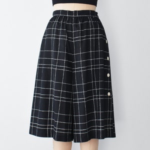 Vintage Wide Leg Gaucho Pants, Black & White Check Print Culottes, S / M