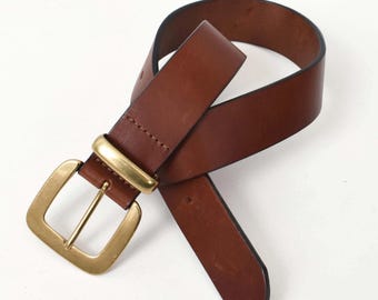90s Gap Belt, Vintage Brown Leather Belt, Brass Buckle, M
