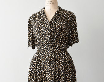 Vintage Floral Two Piece Set, 90s Blouse & Midi Skirt, L