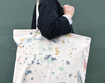 oversized tote bag, artist made canvas bag, splatter paint carryall