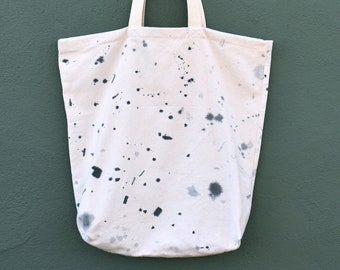 recycled drop cloth tote bag, oversized canvas bag, black & white splatter paint