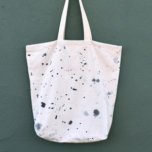 recycled drop cloth tote bag, oversized canvas bag, black & white splatter paint image 1