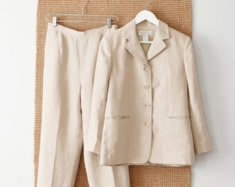 vintage linen suit, 90s two piece pant & jacket set