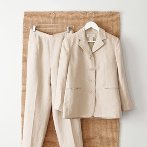 vintage linen suit, 90s two piece pant & jacket set image 1