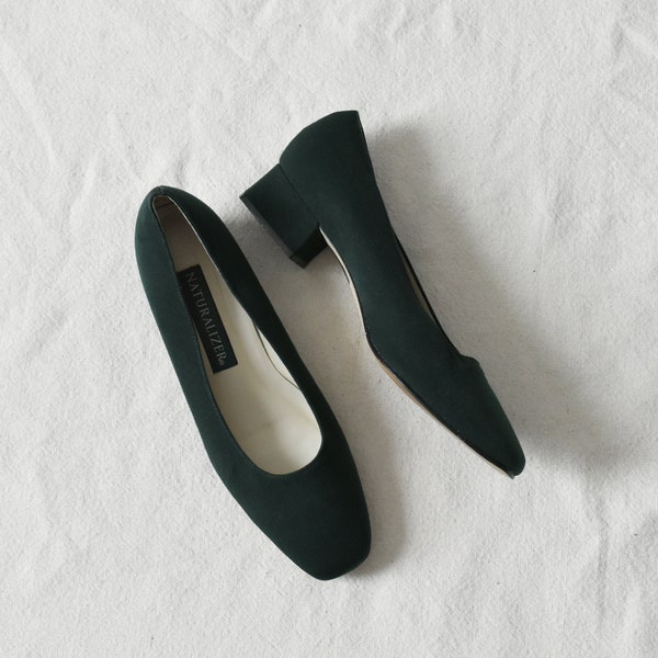 vintage forest green block heel shoes, size 7.5