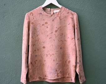 Hand Painted Silk Shirt, Rose Madder Eco Dyed Vintage Blouse