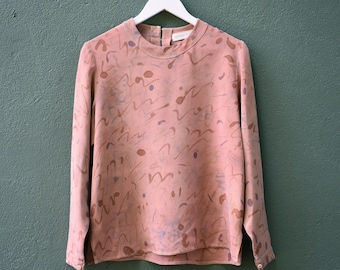 hand painted vintage silk shirt, rose madder eco dye, wearable art top