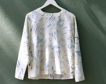 Hand-Painted Silk Shirt, Artist Made Upcycled Vintage Blouse