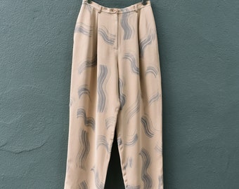 hand painted silk pants, vintage high waisted trousers