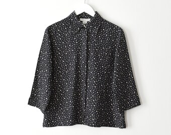 vintage 90s silk shirt, dot print button down blouse