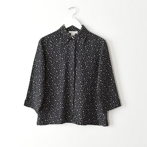 vintage 90s silk shirt, dot print button down blouse image 1