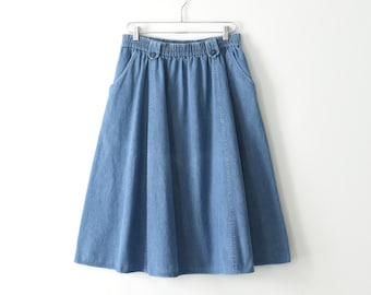vintage full denim midi skirt, jean skirt with elastic waist