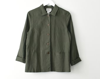 vintage olive linen shirt jacket