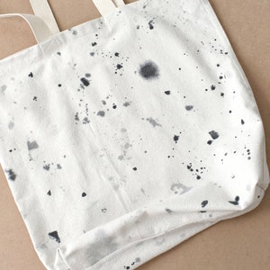 recycled drop cloth tote bag, oversized canvas bag, black & white splatter paint image 7