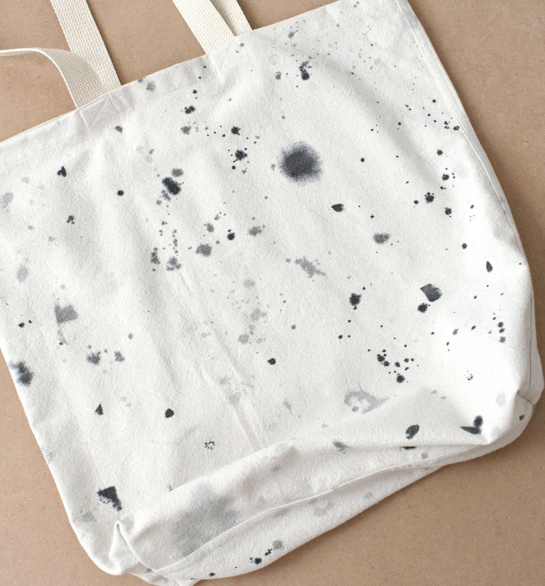 recycled drop cloth tote bag, oversized canvas bag, black & white splatter paint image 7