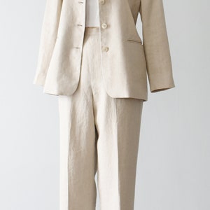 vintage linen suit, 90s two piece pant & jacket set image 3