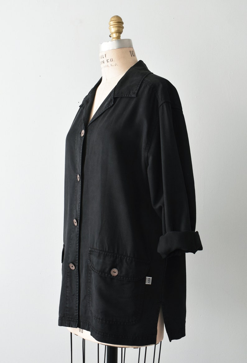 vintage tencel shacket, 90s black shirt jacket image 5
