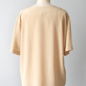 vintage beige silk shirt, 90s collarless blouse image 5