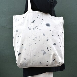 recycled drop cloth tote bag, oversized canvas bag, black & white splatter paint image 8