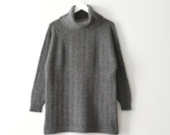 vintage angora turtleneck, gray funnel neck sweater