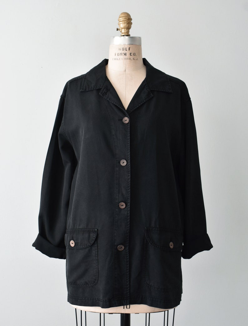 vintage tencel shacket, 90s black shirt jacket image 2
