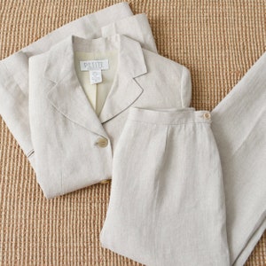 vintage linen suit, 90s two piece pant & jacket set image 7