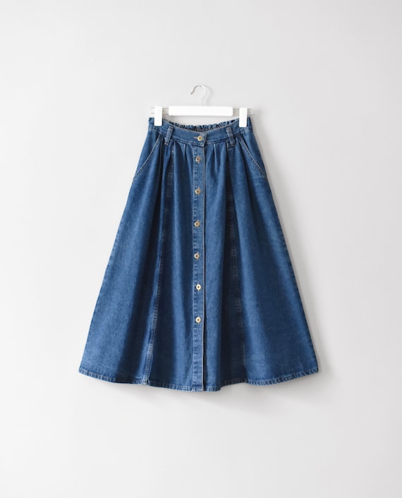 vintage denim button front midi skirt, size S / M