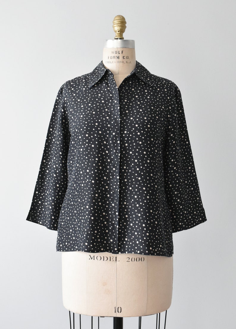 vintage 90s silk shirt, dot print button down blouse image 3