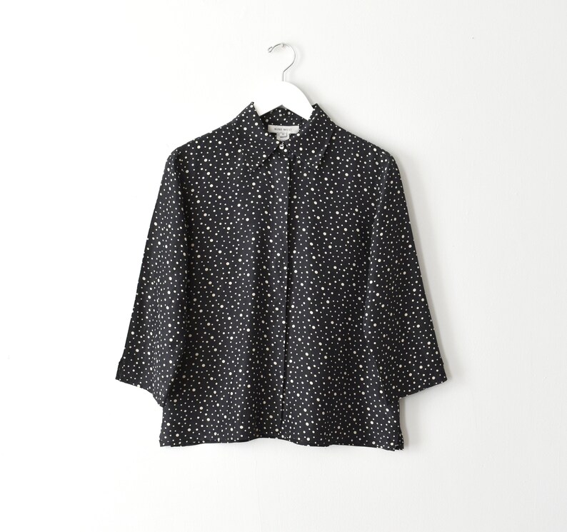 vintage 90s silk shirt, dot print button down blouse image 1