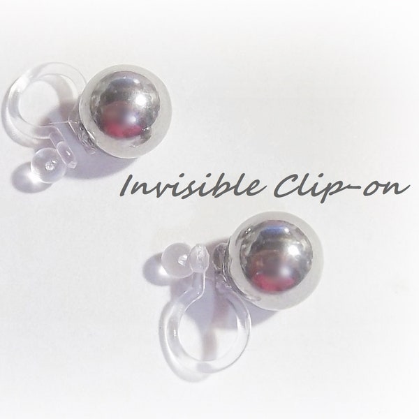 Invisible Clip 8mm Stainless Steel ,1 Pair, Round Stud, Non-Pierced Earrings, Hypoallergenic, Plastic Resin Clip made to Order Y569