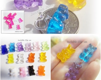 Invisible Clip or Post Gummy Bear Earrings,1 Pair Stud Non-Pierced, Plastic Clip, No Metal Hypoallergenic, Fun Cute Candy Earrings Y614