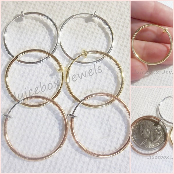 1 inch Clip on Gold/Silver/Rose Gold Plated Spring Action Fake HOOP Non-Pierced,Pierced Look Earrings,Jewelry Finding,Clip Component,1 pr