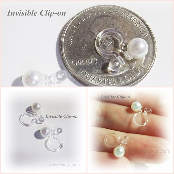 Invisible 5mm Creamy White Shell Pearls, Round Clip On Stud, Non-Pierced Earrings, Hypoallergenic, Handmade Y549