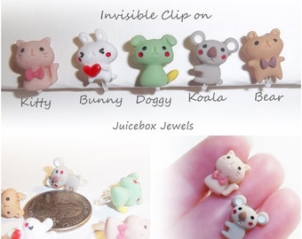 Invisible Clip or Post, Animal Earrings,1 Pair Stud Non-Pierced, Plastic Clip, Hypoallergenic, Resin Earrings for Adult/ Child Y637