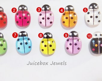 INVISIBLE Clip or Post Ladybug Stud Non Pierced Earring, Colorful Cute Plastic Clip, Choose color, 1 Pair #M237