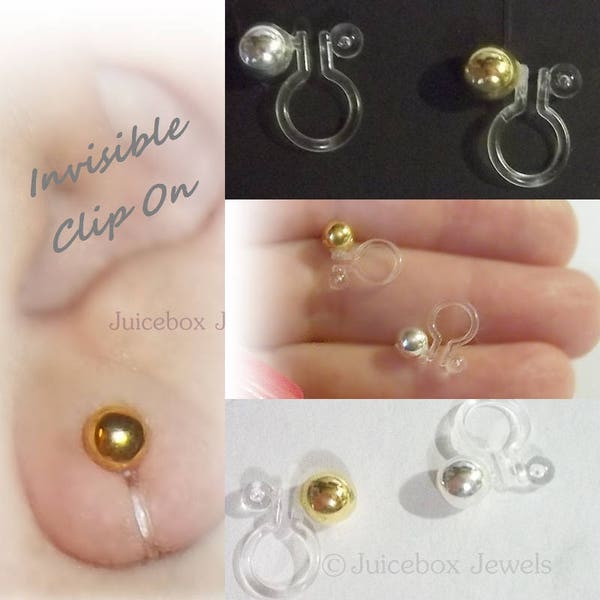 Invisible Illusion 5mm Silver Plated or Gold Plated, Simple Lightweight Clip On Stud, Non-Pierced Earrings , Handmade