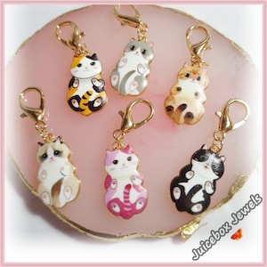 Clip-on Charm, Kitty Cat Enamel Lobster Clasp Charm for Link Bracelets, Marker, Pet Tags, Zipper Pull, Shoes, Gold Tone Metal #Z1