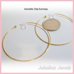 Invisible Clip On, 2-1/4 inch HOOP, Gold Plated Steel, Plain,Thin ,Non-Pierced, Made to Order, Illusion Fashion Earrings Y312