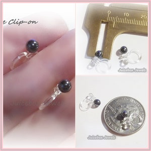 Invisible 4mm Faux Hematite,1 Pair Dark Gray Round Clip On Stud, Non-Pierced Earrings, Hypoallergenic, Plastic Resin Clip made to Order Y585