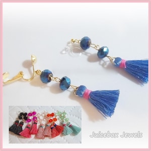 Invisible Illusion Clip On, 1-3/4 inch Tassel Dangle,Glass Crystals ,Non-Pierced Gold Tone Long Earrings, 1 Pair Y420