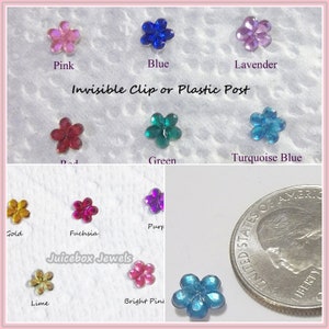 Invisible Clip or Plastic Post, 8mm Flower Small Resin Earrings, Stud, Pierced or Non-Pierced  1 Pair, Choose Color,  #M117