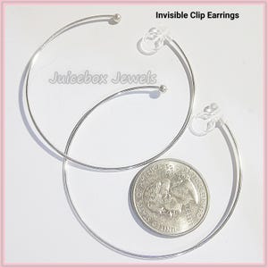 Invisible Clip On, 2-1/4 inch HOOP, Silver Plated Steel, Plain,Thin ,Non-Pierced, Made to Order, Illusion Fashion Earrings Y461