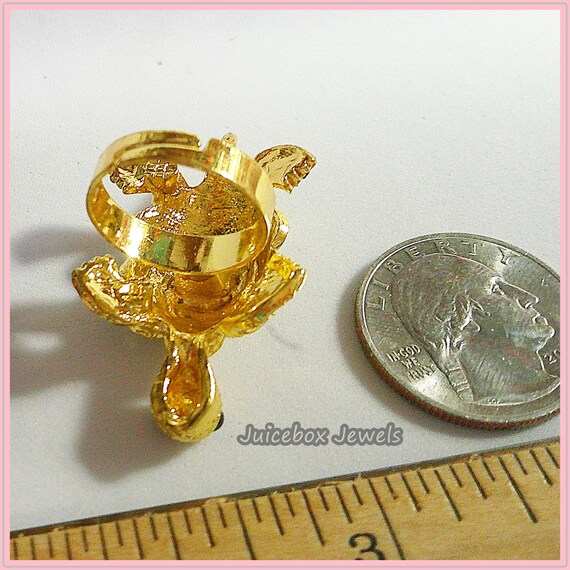 Vintage Turtle Rhinestone Adjustable Statement Ri… - image 5